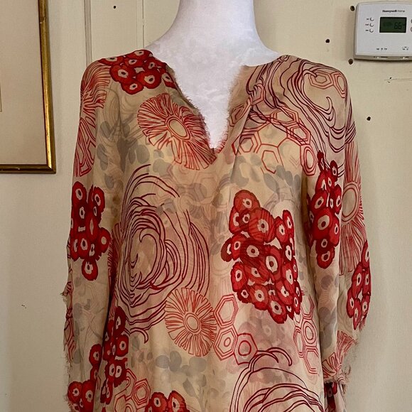 Jill Stuart Frayed Silk Dress Red Mauve and Pink Floral Y2K - Picture 1 of 10